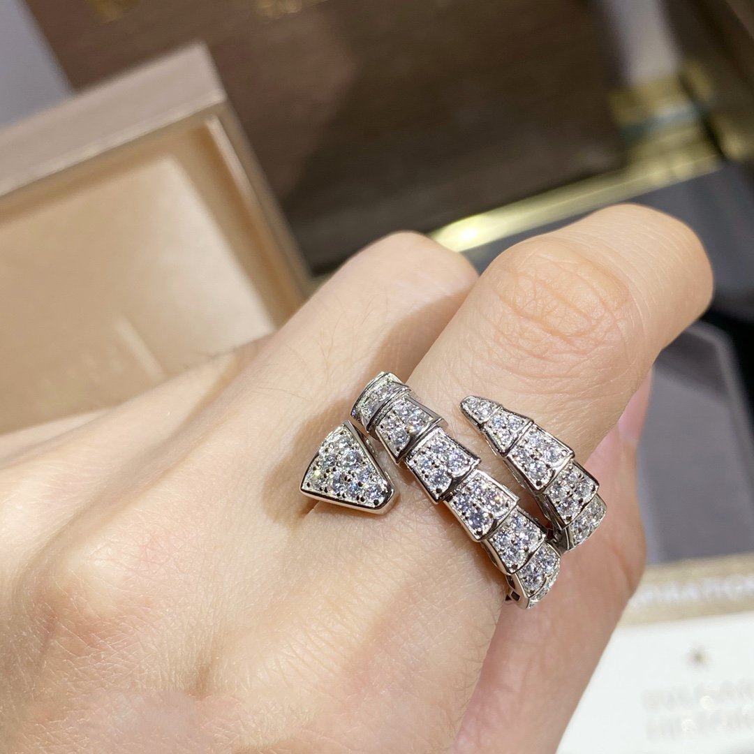 [⭐Hyrra Jewelry]SERPENTI DOUBLE RING SILVER DIAMOND PAVED