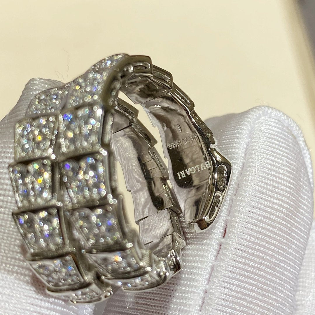 [⭐Hyrra Jewelry]SERPENTI DOUBLE RING SILVER DIAMOND PAVED