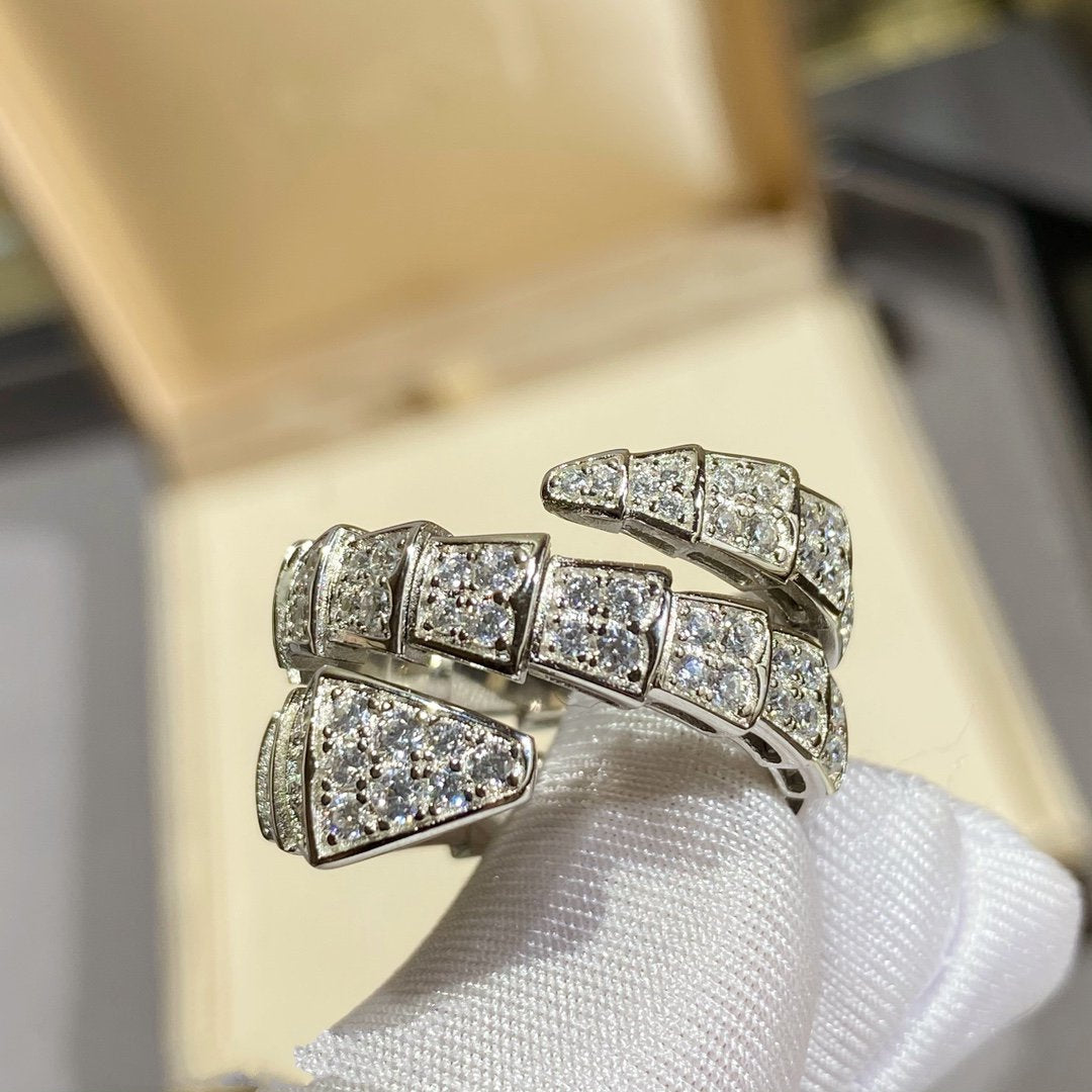 [⭐Hyrra Jewelry]SERPENTI DOUBLE RING SILVER DIAMOND PAVED