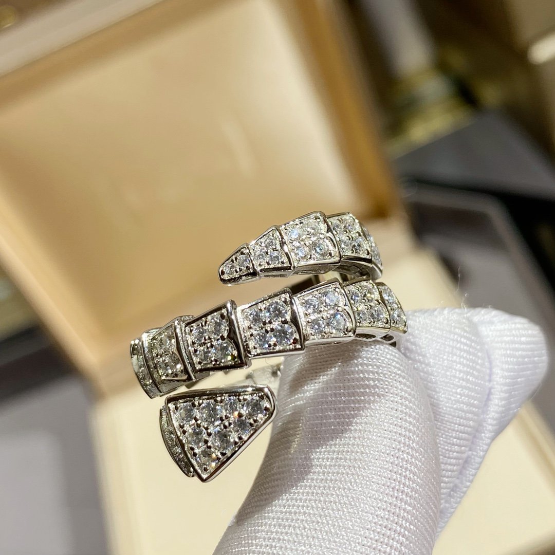 [⭐Hyrra Jewelry]SERPENTI DOUBLE RING SILVER DIAMOND PAVED