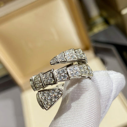 [⭐Hyrra Jewelry]SERPENTI DOUBLE RING SILVER DIAMOND PAVED