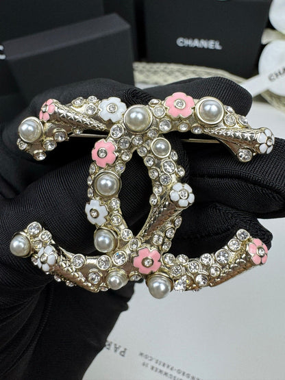 [⭐Hyrra Jewelry]26C Pink-White Enamel Ice Cream Cone Double C Brooch