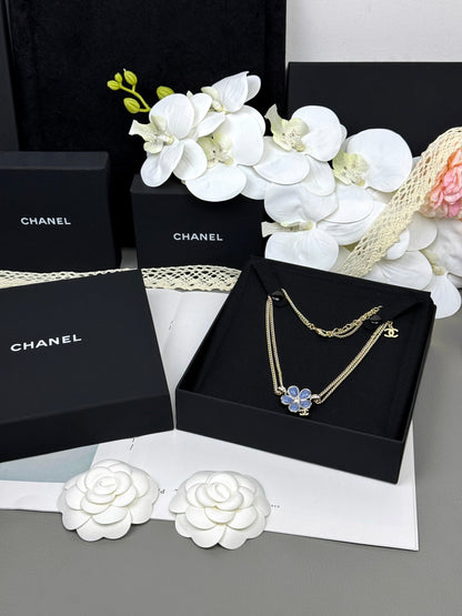 [⭐Hyrra Jewelry]New Blue Floral Double-Layer Necklace