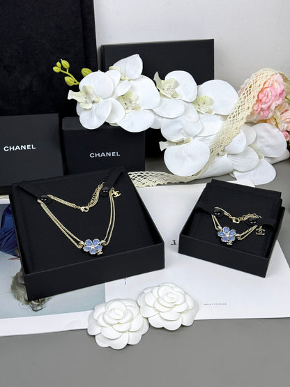 [⭐Hyrra Jewelry]New Blue Floral Double-Layer Necklace