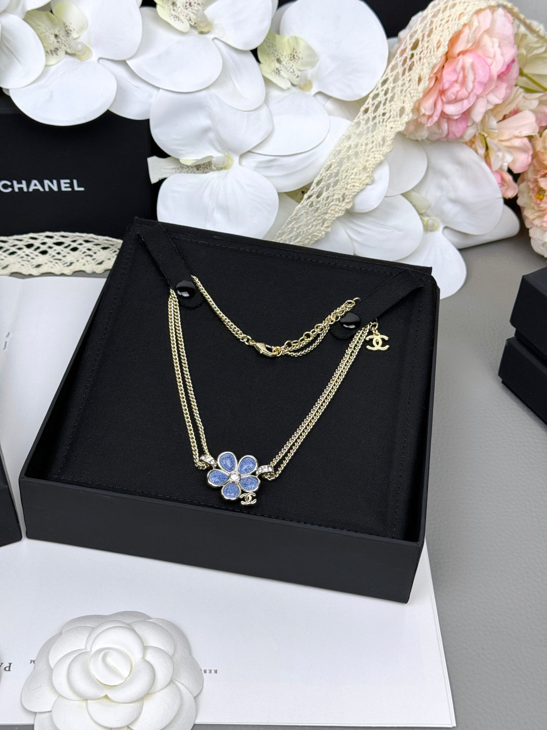 [⭐Hyrra Jewelry]New Blue Floral Double-Layer Necklace