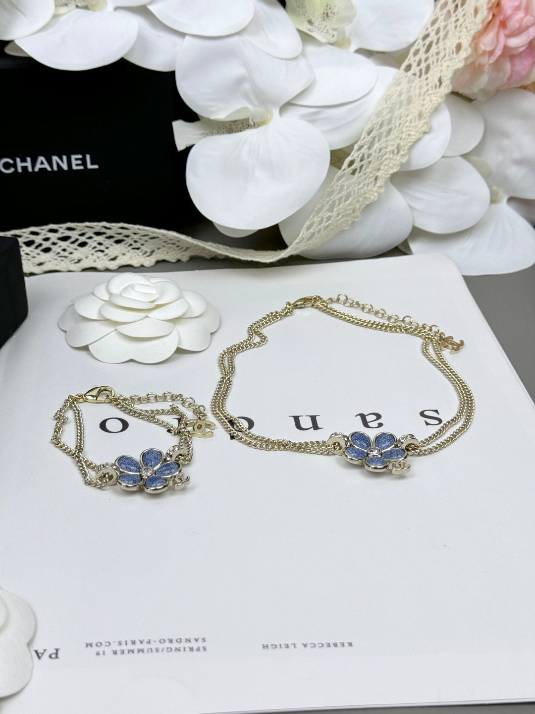 [⭐Hyrra Jewelry]New Blue Floral Double-Layer Necklace