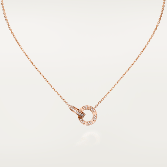 [⭐Hyrra Jewelry]LOVE 7.6MM NECKLACE ROSE GOLD AND SILVER  FULL DIAMOND