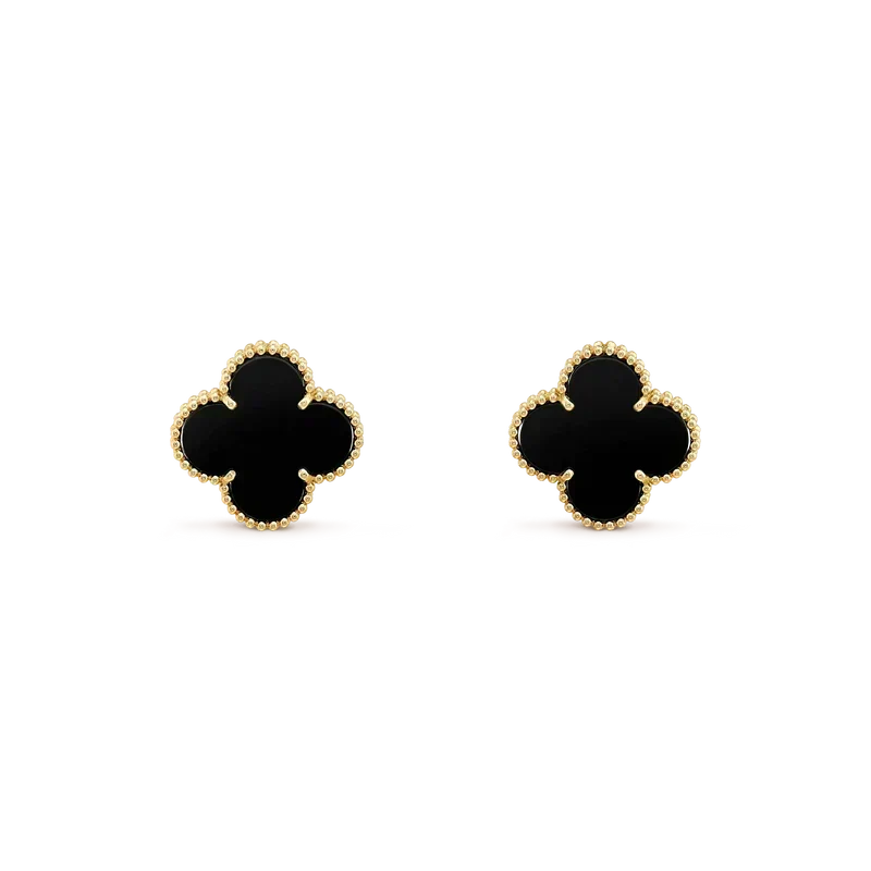 [⭐Hyrra Jewelry]CLOVER MEDIUM 1 MOTIFS  ONYX STUD EARRINGS