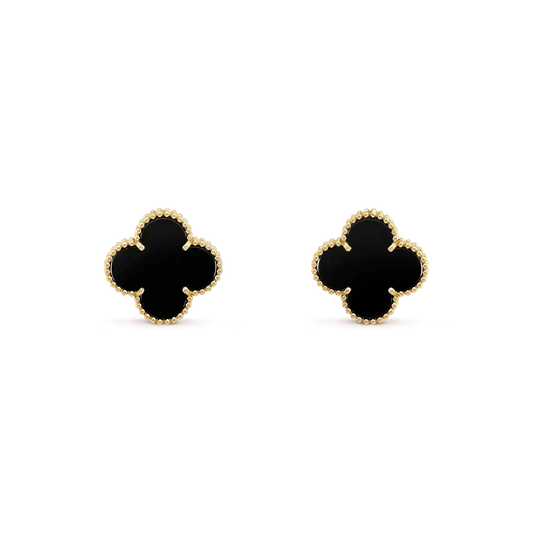 [⭐Hyrra Jewelry]CLOVER MEDIUM 1 MOTIFS  ONYX STUD EARRINGS