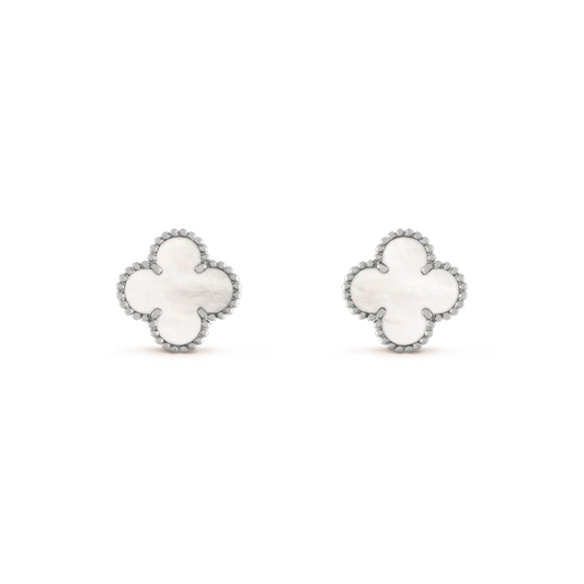 [⭐Hyrra Jewelry]CLOVER MEDIUM 1 MOTIFS  WHITE MOP EARRINGS SILVER