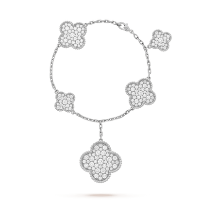 [⭐Hyrra Jewelry]CLOVER 6 MOTIFS SILVER DIAMOND BRACELET