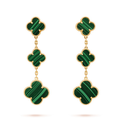 [⭐Hyrra Jewelry]CLOVER MALACHITE 3 MOTIFS GOLD
