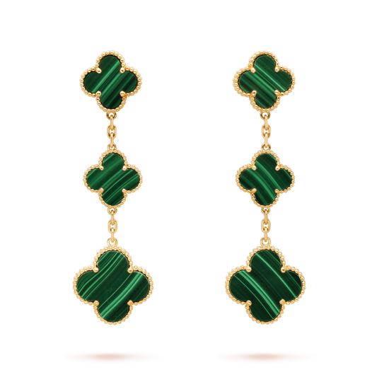 [⭐Hyrra Jewelry]CLOVER MALACHITE 3 MOTIFS GOLD