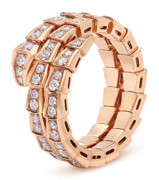 [⭐Hyrra Jewelry]SERPENTI RING PINK GOLD DIAMOND DOUBLE ROW
