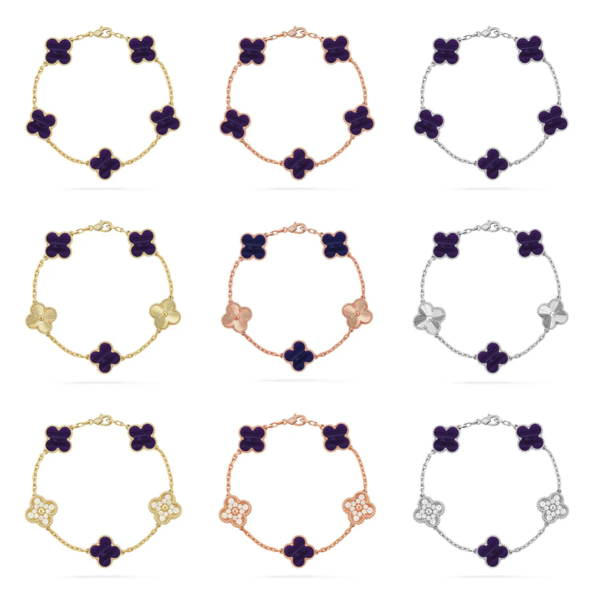 [⭐Hyrra Jewelry]CLOVER 5 MOTIF PURPLE STRIPES BRACELET COLLECTION