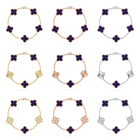 [⭐Hyrra Jewelry]CLOVER 5 MOTIF PURPLE STRIPES BRACELET COLLECTION
