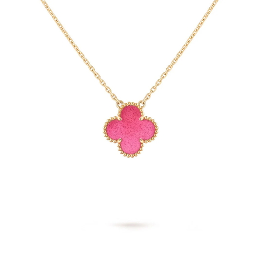 [⭐Hyrra Jewelry] NEW CLOVER 15MM PINK ENAMEL NECKLACE