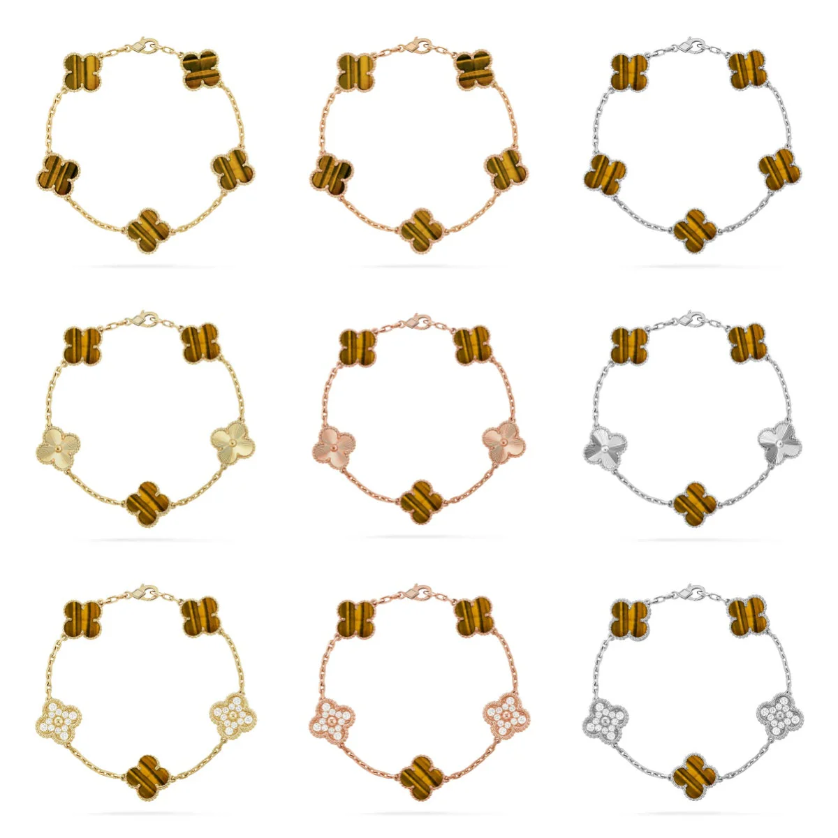 [⭐Hyrra Jewelry] CLOVER 5 MOTIFS TIGER EYE BRACELET COLLECTION