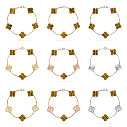 [⭐Hyrra Jewelry] CLOVER 5 MOTIFS TIGER EYE BRACELET COLLECTION