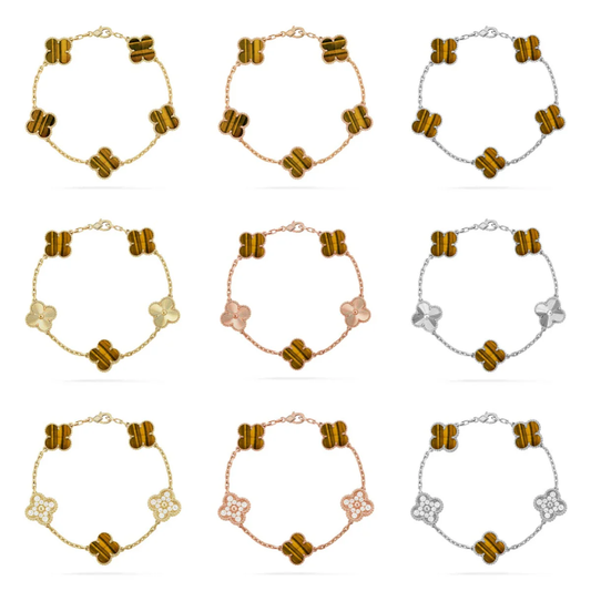 [⭐Hyrra Jewelry] CLOVER 5 MOTIFS TIGER EYE BRACELET COLLECTION