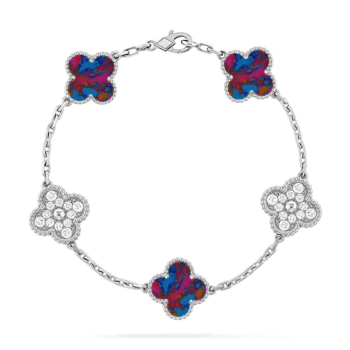 [⭐Hyrra Jewelry]CLOVER 5 MOTIF COLOR GEMSTONES BRACELET COLLECTION