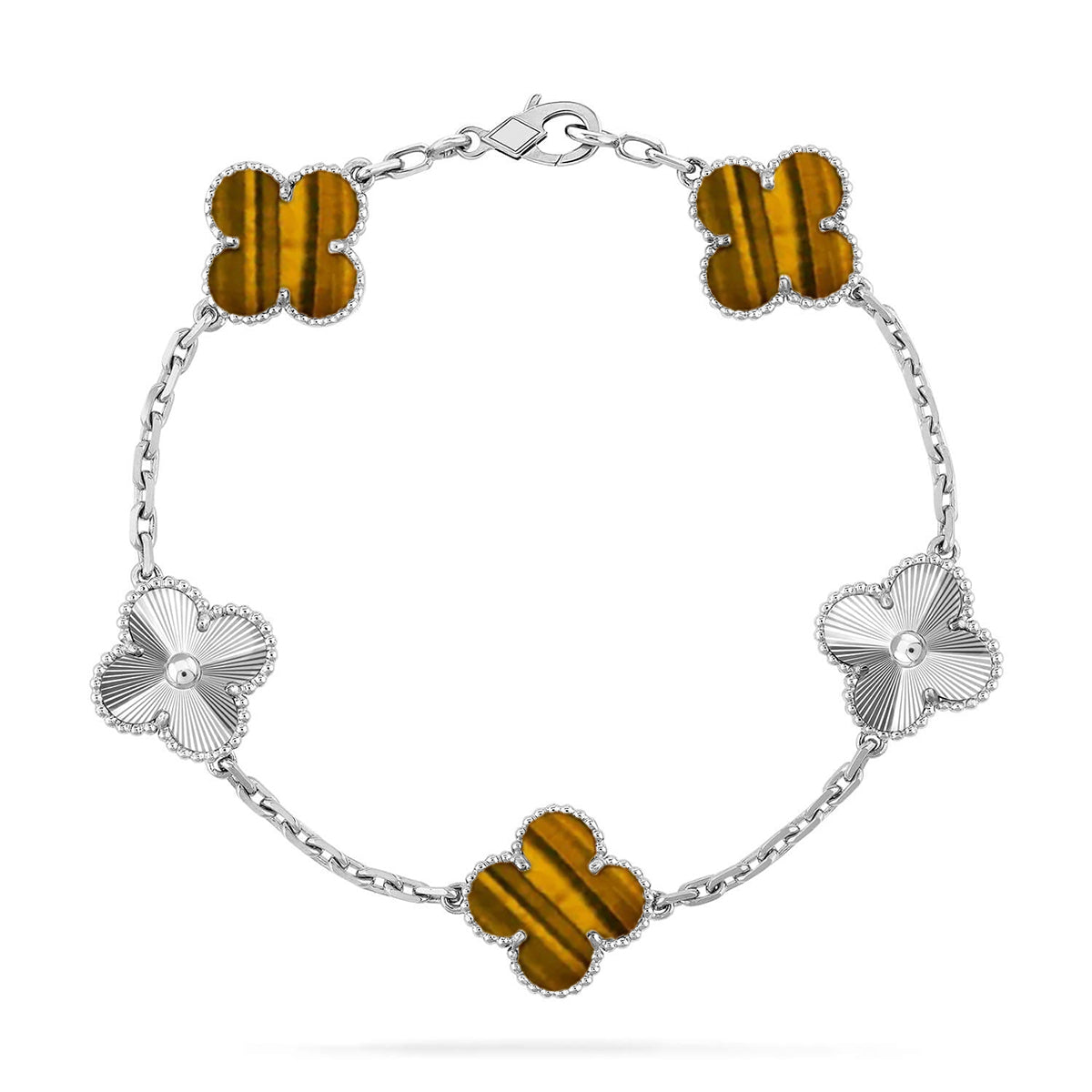 [⭐Hyrra Jewelry] CLOVER 5 MOTIFS TIGER EYE BRACELET COLLECTION