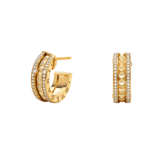 [⭐Hyrra Jewelry]ZERO 1 ROCK GOLD EARRINGS WITH STUDDED SPIRAL AND PAVED DIAMONDS