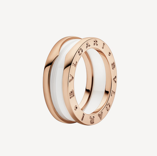 [⭐Hyrra Jewelry]ZERO 1 TWO-BAND LOOPS AND WHITE CERAMIC SPIRAL PINK GOLD RING