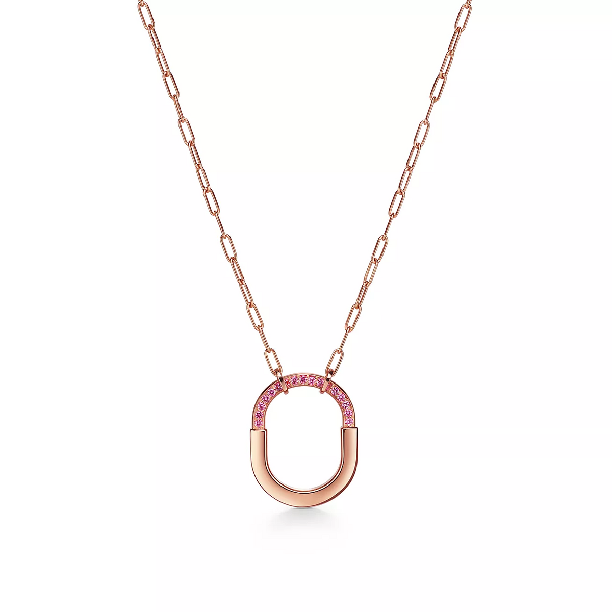 [Hyrra Jewelry]LOCK MEDIUM PENDANT PINK DIAMOND PINK GOLD NECKLACE
