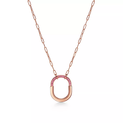 [Hyrra Jewelry]LOCK MEDIUM PENDANT PINK DIAMOND PINK GOLD NECKLACE