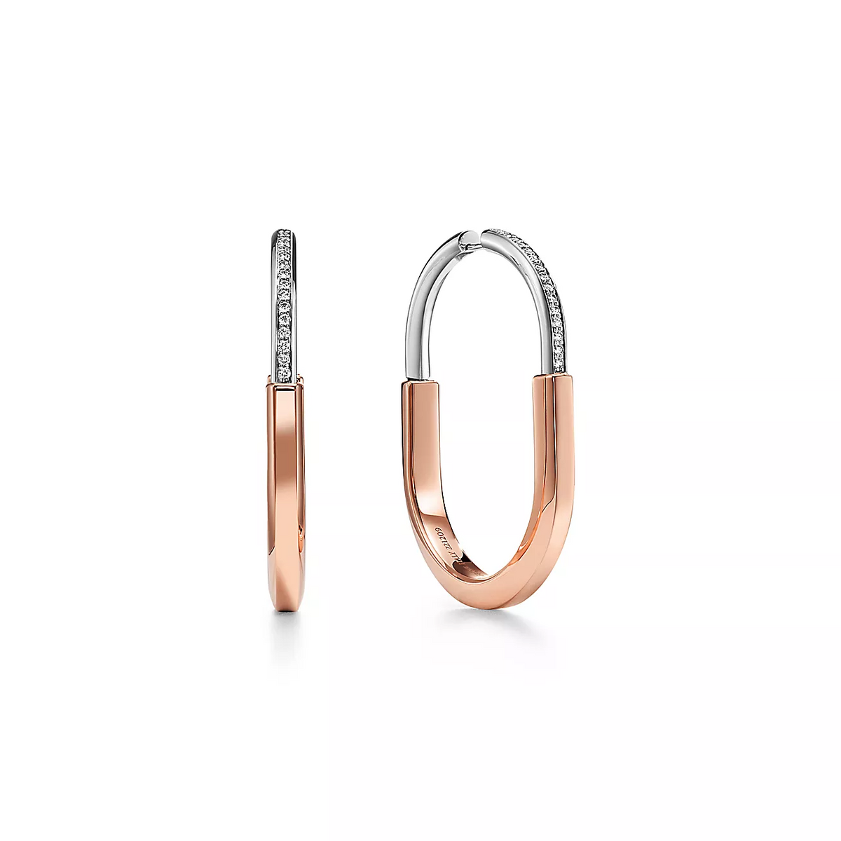 [Hyrra Jewelry]LOCK EARRINGS ROSE AND WHITE GOLD DIAMONDS EXTRA LARGE