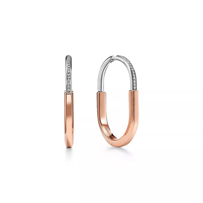 [Hyrra Jewelry]LOCK EARRINGS ROSE AND WHITE GOLD DIAMONDS EXTRA LARGE
