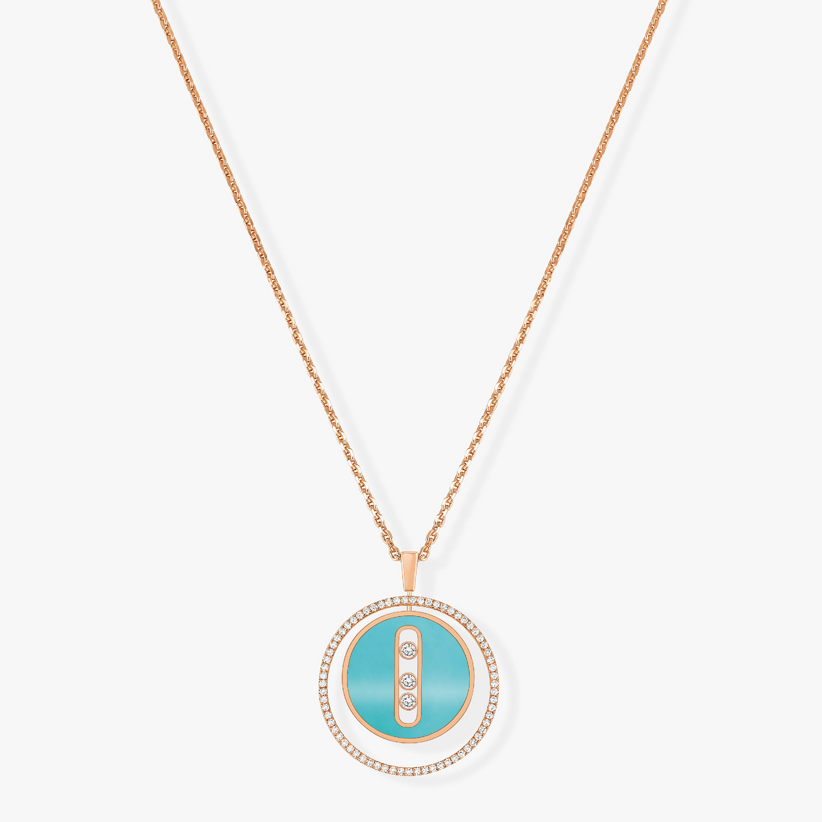 [⭐Hyrra Jewelry]Demo MOVE 3 DIAMONDS TURQUOISE PINK GOLD DIAMOND NECKLACE