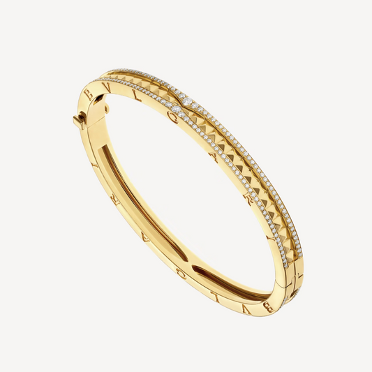 [⭐Hyrra Jewelry]ZERO 1 SPIRAL AND PAVED DIAMOND GOLD BRACELET