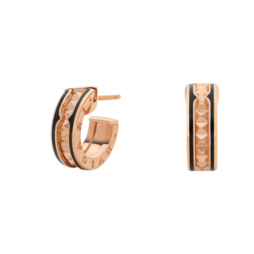 [⭐Hyrra Jewelry]ZERO 1 ROCK PINK GOLD EARRINGS WITH STUDDED SPIRAL AND BLACK CERAMIC