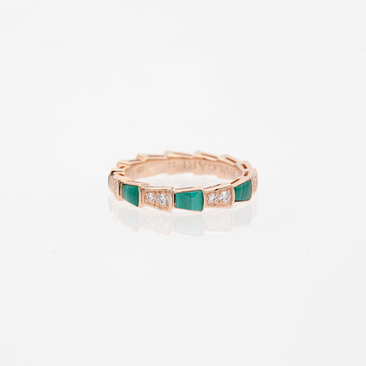 [⭐Hyrra Jewelry]SERPENTI RING PINK GOLD MALACHITE DIAMOND 3MM