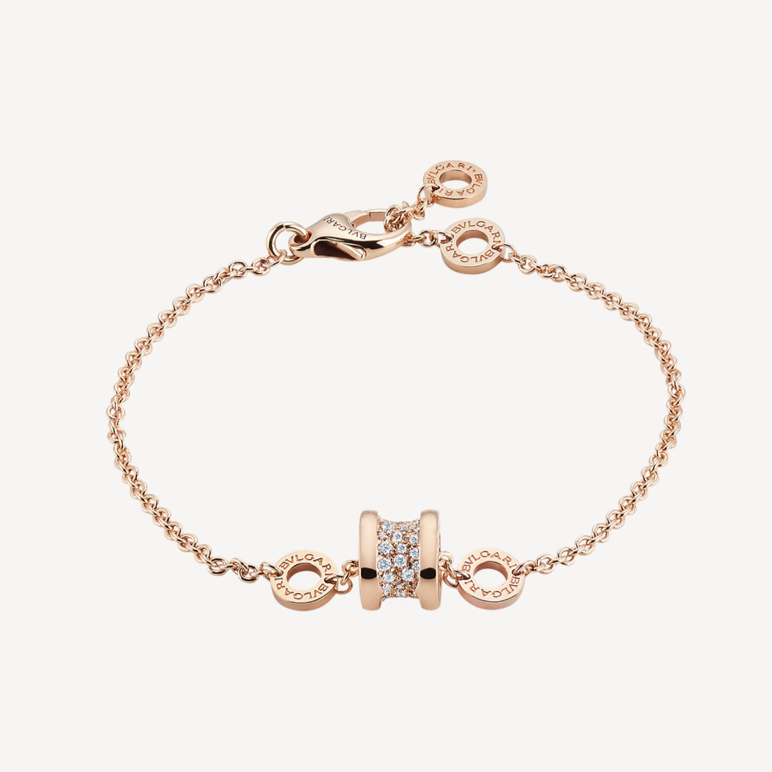 [⭐Hyrra Jewelry]ZERO 1 SOFT PINK GOLD WITH PAVED DIAMONDS ON THE SPIRAL BRACELET