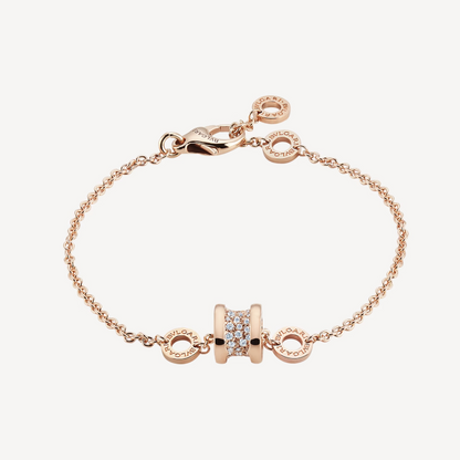 [⭐Hyrra Jewelry]ZERO 1 SOFT PINK GOLD WITH PAVED DIAMONDS ON THE SPIRAL BRACELET