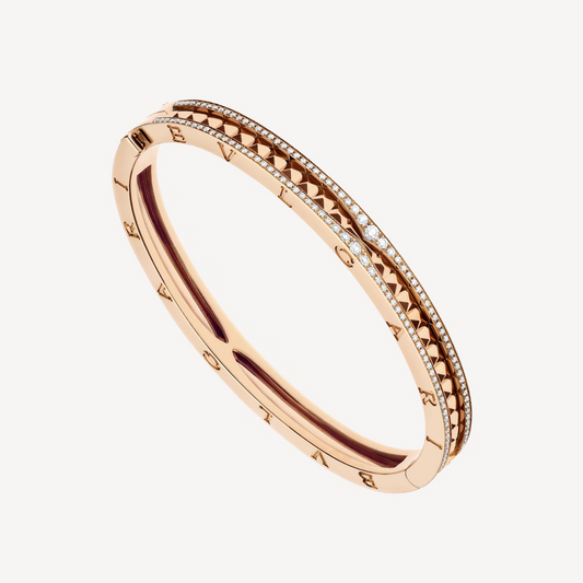 [⭐Hyrra Jewelry]ZERO 1 SPIRAL AND PAVED DIAMOND PINK GOLD BRACELET