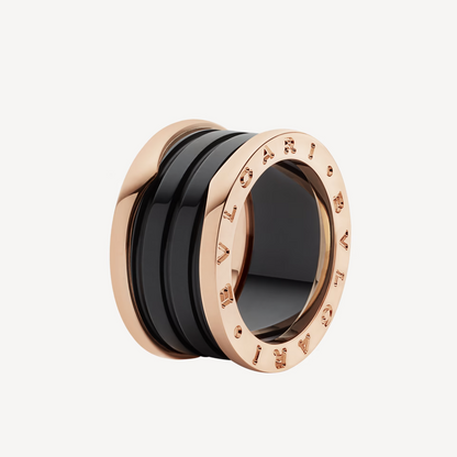 [⭐Hyrra Jewelry]ZERO 1 FOUR-BAND LOOPS AND BLACK CERAMIC SPIRAL PINK GOLD RING