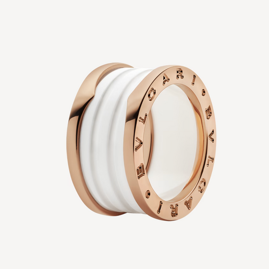 [⭐Hyrra Jewelry]ZERO 1 FOUR-BAND LOOPS AND WHITE CERAMIC SPIRAL PINK GOLD RING