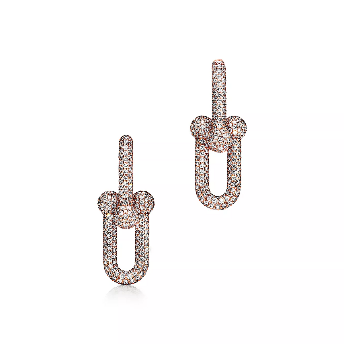 [Hyrra Jewelry]LARGE LINK EARRINGS PINK GOLD WITH PAVED DIAMONDS