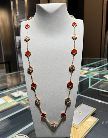 [⭐Hyrra Jewelry]CLOVER 20 MOTIFS LASER CARNELIAN NECKLACE