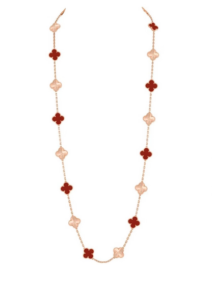 [⭐Hyrra Jewelry]CLOVER 20 MOTIFS LASER CARNELIAN NECKLACE