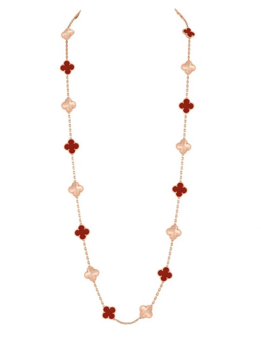 [⭐Hyrra Jewelry]CLOVER 20 MOTIFS LASER CARNELIAN NECKLACE