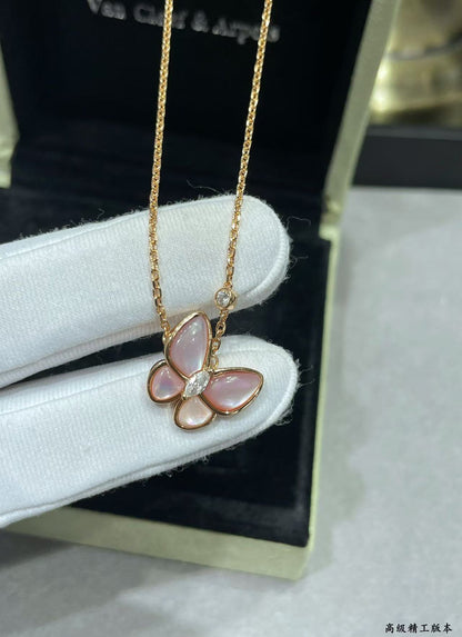 [⭐Hyrra Jewelry]BUTTERFLY PINK MOTHER-OF-PEARL DIAMOND NECKLACE