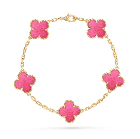 [⭐Hyrra Jewelry]NEW CLOVER 5 MOTIFS PINK ENAMEL BRACELET