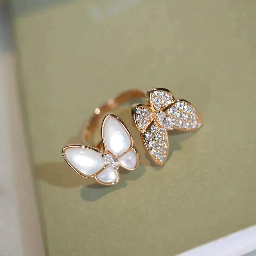 [⭐Hyrra Jewelry]TWIN BUTTERFLY DIAMOND MOP RING