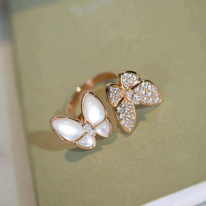 [⭐Hyrra Jewelry]TWIN BUTTERFLY DIAMOND MOP RING