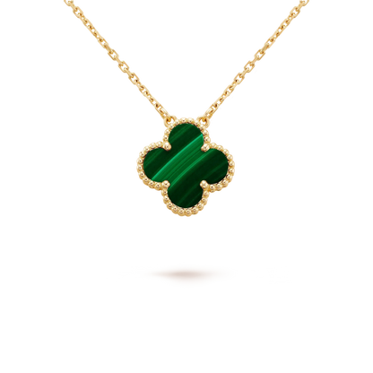 [⭐Hyrra Jewelry]CLOVER 15MM MALACHITE SINGLE FLOWER  NECKLACE